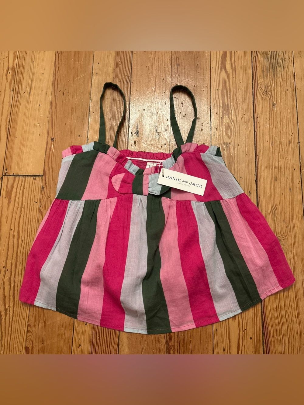 Janie & Jack Pink Green Striped Sleeveless Top New Size 14 Bow Tank